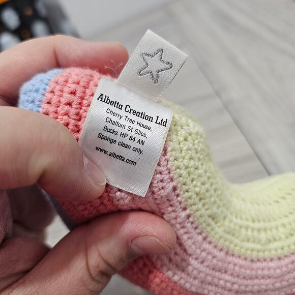 Albetta Plush Lot Pink White Floral Bunny Rabbit Knit Rainbow Rattle Floppy - Picture 9 of 10